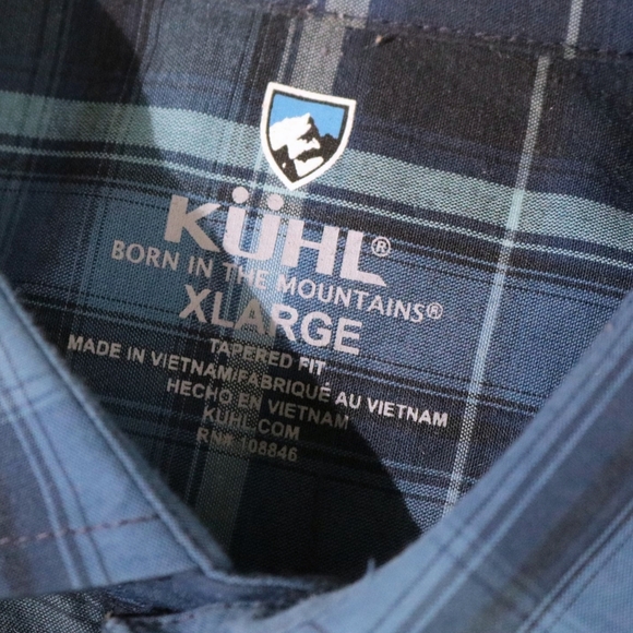 Kuhl Born In The Mountains Mens XL Blue Plaid Shirt Moisture Wicking Lightweight - Picture 3 of 7